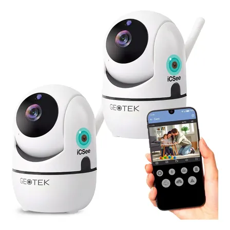 Kit 2 Camaras Seguridad Geotek 2mp Wifi Vision Nocturna Deteccion Movimiento Motorizada Color Blanco