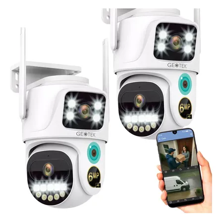 Kit 2 Camaras Seguridad Geotek Ip 6mp Wifi Domo Doble Lente Exterior Vision Nocturna Deteccion Movimiento