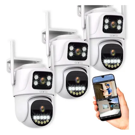 Kit 3 Camaras Seguridad Geotek 6mp Ip Wifi Domo Doble Lente Exterior Vision Nocturna Inteligente Deteccion Movimiento Seguimiento Automatico