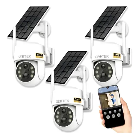 Kit 3 Camaras Seguridad Solar Geotek 4mp Wifi Exterior Domo Blanco