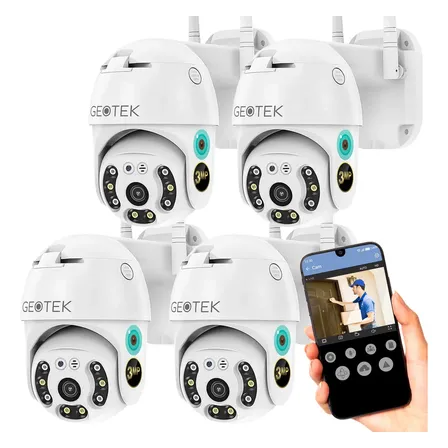 Kit 4 Camaras Seguridad Geotek 3mp Ip Wifi Exterior Full Hd Domo Vision Nocturna Inteligente Deteccion Movimiento
