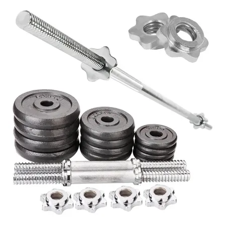 Kit Barra 1.80 Mts Maciza + 2 Mancuernas + 30 Kg En Discos