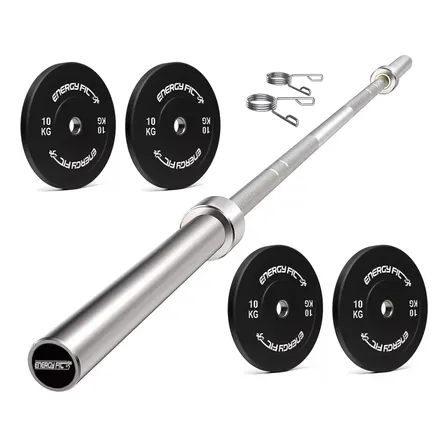Kit Barra Olimpica 2.2 Mts 20kg + Discos Bumper 40kg Premium 8 De 5 Kg