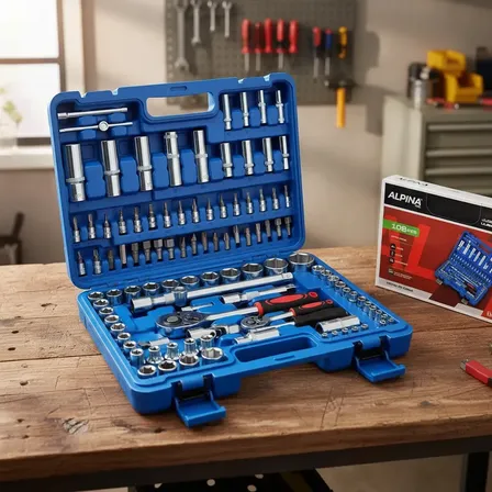 Kit de Herramientas Combinadas Alpina 108 Piezas en Caja de Transporte Color Azul Claro