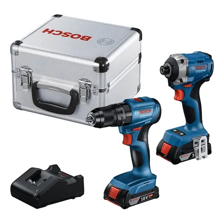 Kit De Taladro Percutor + Atornillador De Impacto Inalambrico Bosch Con Baterias Y Maletin De Aluminio