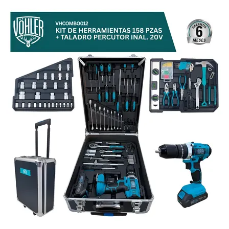 Kit Herramientas 158 Piezas + Taladro 20v Con Maletin V&ouml;hler