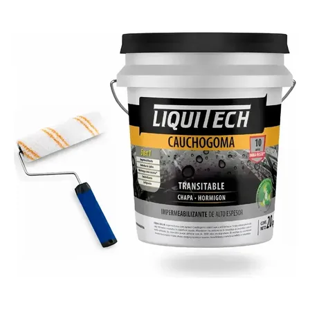 Kit Impermeabilizante L&iacute;quido Liquitech Cauchogoma Gris 20 Kg para Techos con Rodillo