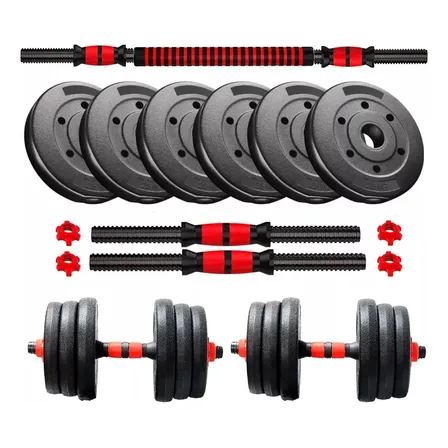 Kit Mancuernas Y Barra Con Tope A Rosca 25 Kg Discos Pvc
