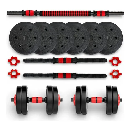 Kit Mancuernas Y Barra Pesas Con 25 Kg Dyvan Pvc Ajustable Negro
