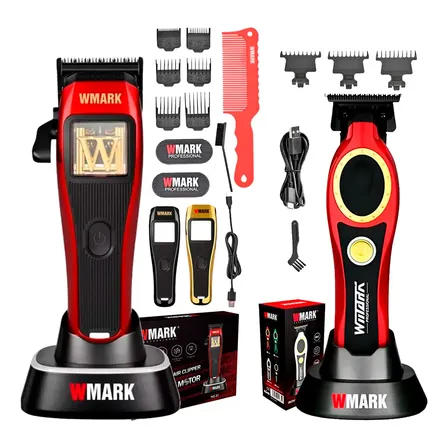 Kit Maquina Cortar Pelo 10000 Rpm + Trimmer Inalambric Wmark Roja ,negra Y Dorada