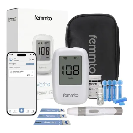 Kit Medidor de glucosa Aparato medir Glucometro Digital Diabetes 50 Tiras reactivas Punzador Estuche Femmto VGM-04