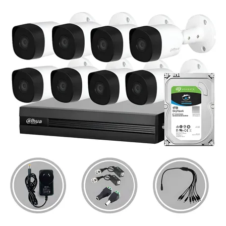 Kit Seguridad Dahua Cctv Dvr 8ch + 8 Camara 2mp 1080p + 1tb Blanco