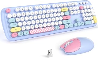 KNOWSQT Wireless Keyboard and Mouse Combo Pale Baby Blue - Colorful 104 Key 2.4G Round Keycap Typewriter Keyboards, USB Dongle Plug and Play, for Laptop, Windows, PC, Mac, Desktop