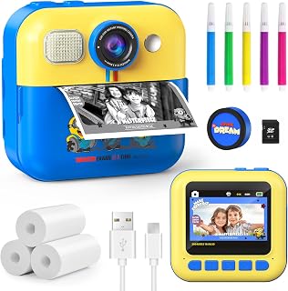 KOKODI Kids Camera Instant Print, Minions Digital Video Instant Print Camera for Kids, Selfie Toddler Cameras Christams Birthday Gifts for Boys Girls Age 3-12