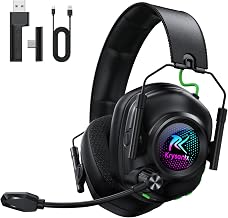 Krysenix 2.4 GHz Wireless Gaming Headset for PC, PS5, PS4, Switch, Mac, Bluetooth 5.4 Gaming Headphones with Noise Canceling Microphone, Cool RGB Lighting, 50Hr Battery, Foldable, 50mm Drivers-Black