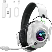 Krysenix Wireless Gaming Headset for PS5 & PC, 50mm Titanium Drivers, Low-Latency 2.4GHz & Bluetooth, Adjustable Noise-Cancelling Mic, Foldable RGB Over-Ear Headphones &ndash; White