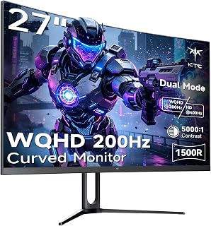 KTC 27 Inch 1440p 200Hz Curved Gaming Monitor Dual Mode 1500R H27S5 | WQHD 200Hz/HD 400Hz, 5000:1 Contrast, 2K HDR, Adaptive-Sync, HDMI & DP Ports, VESA Compatible