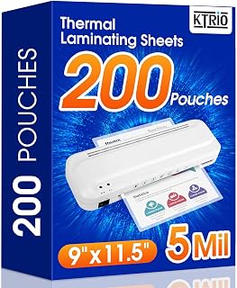 KTRIO 200 Pack Laminating Sheets 5 Mil, Hold 8.5 x 11 inch Documents, Menu | Actual 9 x 11.5&rdquo; Thermal Laminating Pouches, Clear Laminate Sheets for Laminator, Letter Size Lamination Paper, Office School