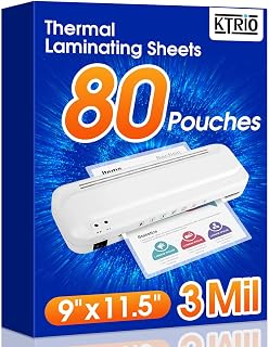KTRIO 80 Pack Laminating Sheets 3 Mil, Hold 8.5 x 11 inch Documents, Menus | Actual 9 x 11.5&rdquo; Thermal Laminating Pouches, Clear Laminate Sheets for Laminator, Letter Size Lamination Paper, Office School