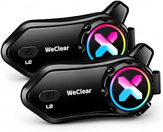 L2 Motorcycle Bluetooth Headset, 2-Way Helmet Intercom with Audio Multitasking, Music Sharing, 1000mAh, IP67 Waterproof, 40mm HD Helmet Speakers & Dual Microphones, RGB Light, Dual Pack