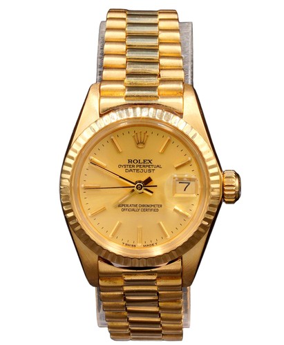 Ladies Rolex 18K Yellow Gold Datejust President Watch Gold Champagne Dial 6917