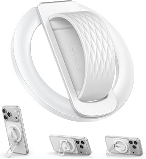 Lamicall [Comfortable Silicone Finger Loop] Magnetic Phone Grip for MagSafe, Durable Zinc Alloy Stand Kickstand, Magnet Cell Phone Ring Holder for iPhone 17/16/15/14/13/12 Series & Androids, White