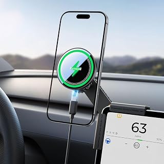 Lamicall Tesla Phone Mount Charger for Model 3 and Y Strongest N55 Magnet | No Adhesive for Magsafe Car Mount Charger, One-Click Lock Wireless Magnetic Car Phone Holder fit iPhone 17 16 15 Pro Max GPS