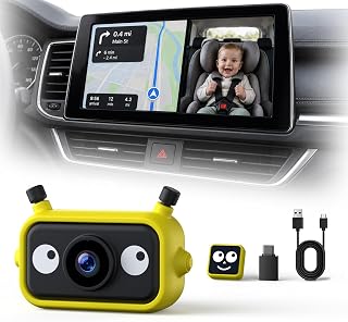 LAMTTO 1080P Baby Car Camera & Wireless CarPlay Adapter, IR Night Vision
