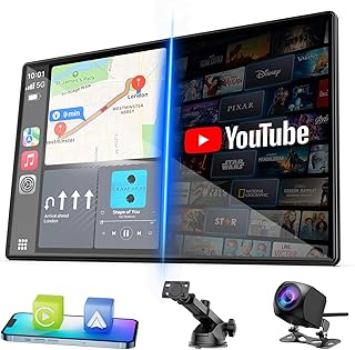 LAMTTO 9" Apple CarPlay Screen with Backup Camera & Streaming Apps | Portable 9-inch display for safer parking, preloaded Netflix YouTube & Bluetooth audio for on-the-go entertainment