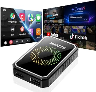 LAMTTO Wireless CarPlay and Android Auto Adapter with Gemini AI,4-in-1 Magic AI Box Video Player for YouTube TikTok, Dual WiFi,HD Media Port,USB Drive,Mirror Link for OEM Wired Carplay Cars 2016-2024