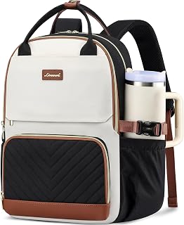 Laptop Backpack for Women Girls Teens: 15.6 Inch College School Bookbag with Pouch Pocket for Large Cup Casual Daypack for Student Waterproof Travel Backpack for Teacher Nurse Beige Black Brown