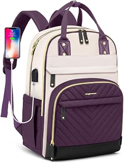 Laptop Backpack for Women Teen Girls: 15.6 inch School Backpack with USB Charger Waterproof College Bookbag Casual Daypack Computer Backpack for Work Travel Backpacks for Teacher Nurse Dark Purple
