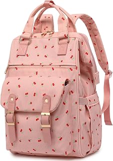 Laptop Backpacks for Women, Corduroy High School College Bookbag 15.6 Inch Laptop Bags for Girls Travel Daypack - Cherry Beige