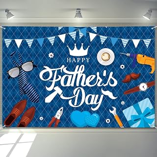 Large Fathers Day Banner Decorations 72" x 48" Happy Father's Day Backdrop Blue Bunting Gift Shoes Party Supplies Gifts Photography Background for Indoor Outdoor Garden,Yard,Home Decor
