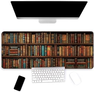 Large Mouse Pad, Big Gaming Mousepad, Desk Mat for Desktop, Thick Non-Slip Waterproof Rubber Base, Mouse Pads for Office, Computer, Keyboard, Laptop 31.5x11.8 in, Vintage Bookshelf