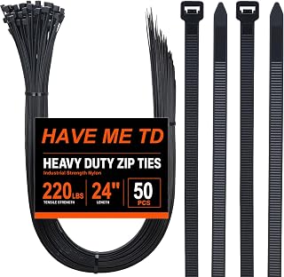 Large Zip Ties 24 inch,50 Pack Long Zip Ties Heavy Duty Big Black Cable Ties with 220 lb Tensile Strength.