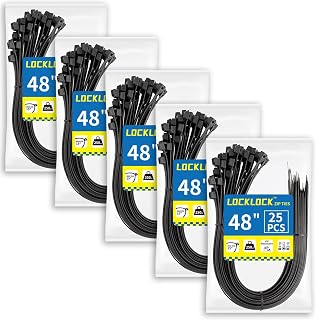 Large Zip Ties Heavy Duty Outdoor 48 inch (125 Pack), Heavy Duty Zip Ties 250 lbs, Black, LOCKLOCK