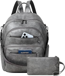 LATMAP Backpack Purse for Women Laptop Backpack, Leather Travel Back Pack Shoulder Bag Teacher College Daypack Work Handbag fits 14" Laptop, Dark Grey