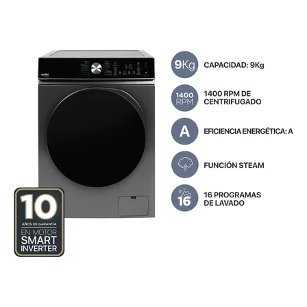 Lavarropas Automatico Inverter Codini Gris 9kgs 1400rpm Gris