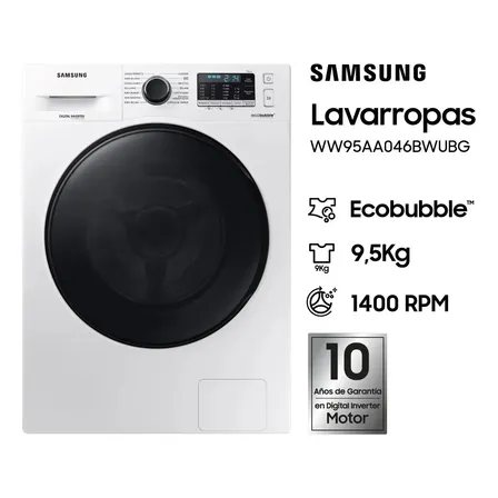 Lavarropas Autom&aacute;tico Inverter Samsung Carga Frontal 9.5kg 1400rpm Blanco WW95AA046BWUBG