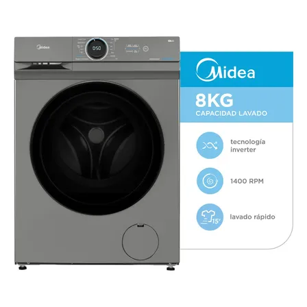 Lavarropas Inverter Midea 8 Kg 1400 Rpm Mf100w80b/t-a1 Color Gris