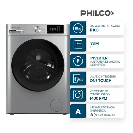 Lavarropas Philco Inverter PHLF112GN 11 Kg 1400 RPM Gris