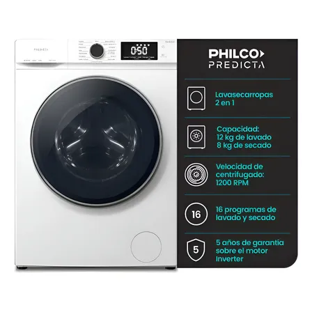 Lavasecarropas Inverter Philco Phls128t Carga Frontal 12kg/8kg 1200 rpm Blanco