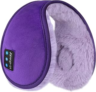 LC-dolida Bluetooth Earmuffs for Winter Women Men, Ear Warmers Headphones Ear Muffs Fluffy with Music HD Speakers Calling for Outdoor Running Cycling Camping, Ice Fishing Skating, Walking Dog, Purple
