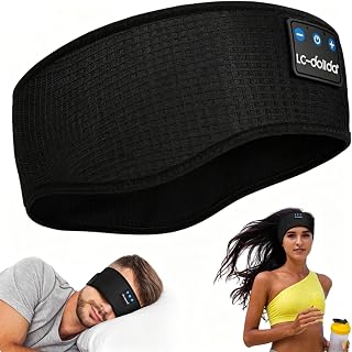 LC-dolida Bluetooth Headband, Wireless Band Sleep Headphones Sleep Mask with Thin HD Stereo Speakers Music Headband Perfect for Side Sleepers, Sport