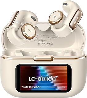 LC-dolida Open-Ear Wireless Earbuds with Smart LED Display Case, Clip On Earbuds All-Day Comfort & Situational Awareness, Case Control for Volume, EQ, Music, Find My Earbuds & Camera, Timer (Black)