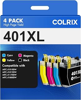 LC401XL LC401 MFC-J1010DW Ink Cartridges Compatible Replacement for Brother LC401 LC401-XL Work for MFC-J1010DW MFC-J1170DW MFC-J1800DW (4 Pack,Black Cyan Yellow Magenta)