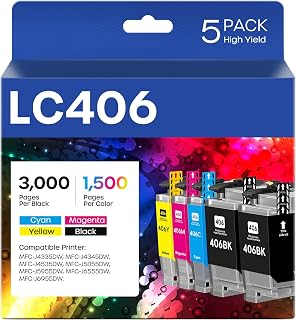 LC406 Ink Cartridges for Brother Printer Compatible with MFC-J4335DW 5-Pack