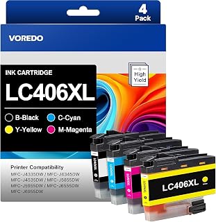 LC406XL for Brother LC406 Ink Cartridges | LC406 Ink Cartridges for Brother Printer Works for MFC-J4335DW MFC-J5855DW MFC-J6555DW MFC-J4535DW MFC-J6955DW MFC-J4345DWXL MFC-J5955DW HL-JF1 (4 Pack)