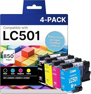 LC501 Ink Cartridges for Brother Printer MFC-J1360DW Replacement for Brother LC501 Ink Cartridges LC501XL LC 501 Work for MFC-J1360DW MFC-J1410DW MFC-J1260W Printer Black and Color, 4 Pack